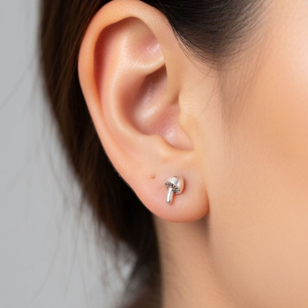 Tiny Sterling Silver Mushroom Stud Earrings